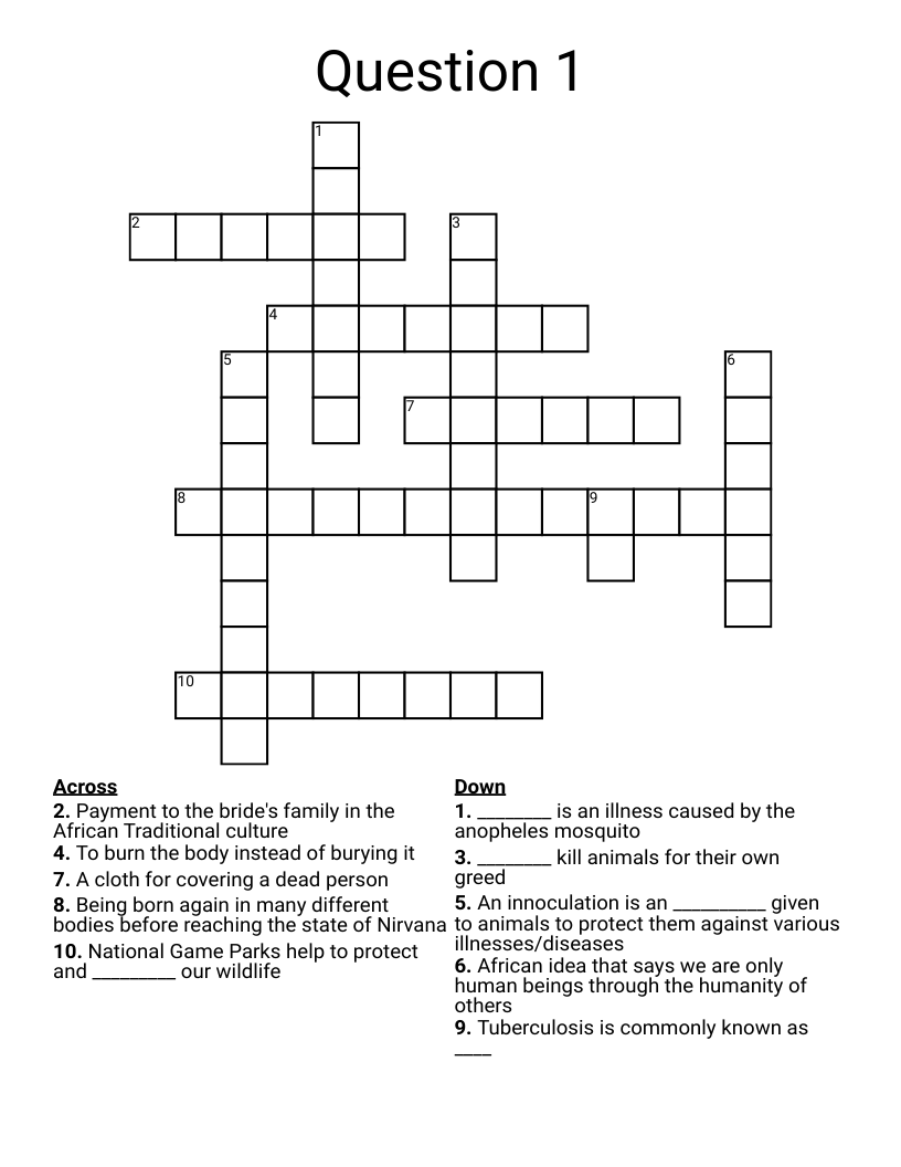 Question 1 Crossword