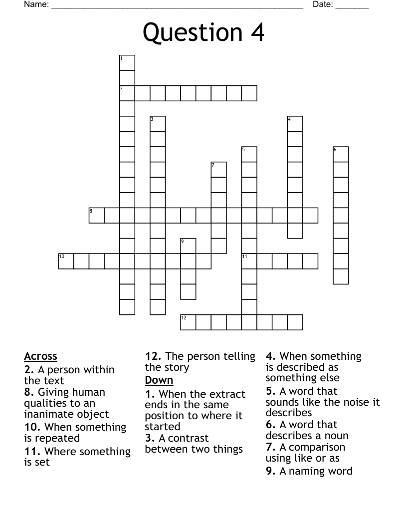 Question 4  Crossword