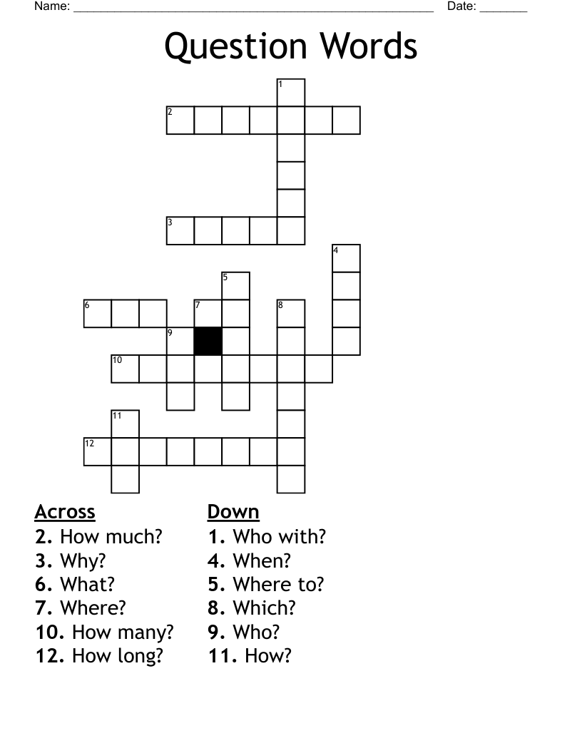 Question Words Crossword