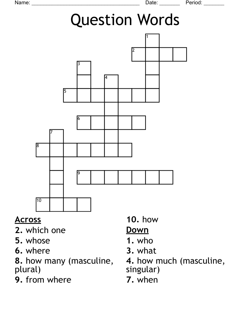Question Words Crossword