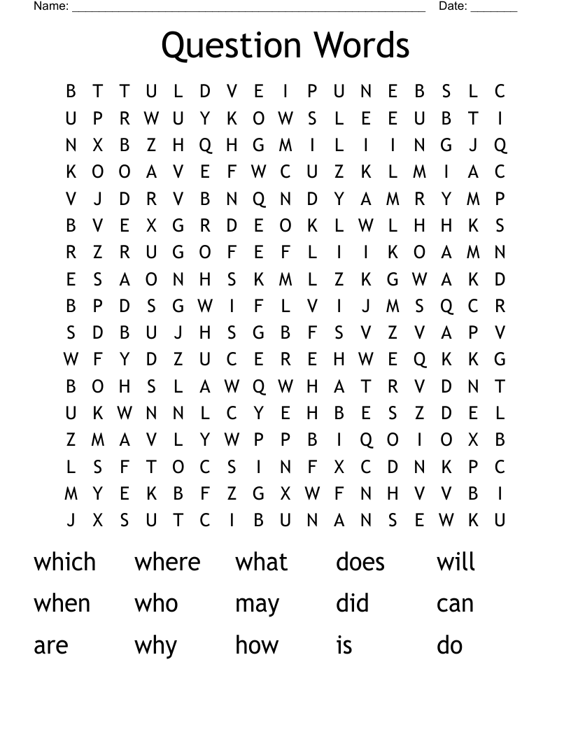 Question Words Word Search