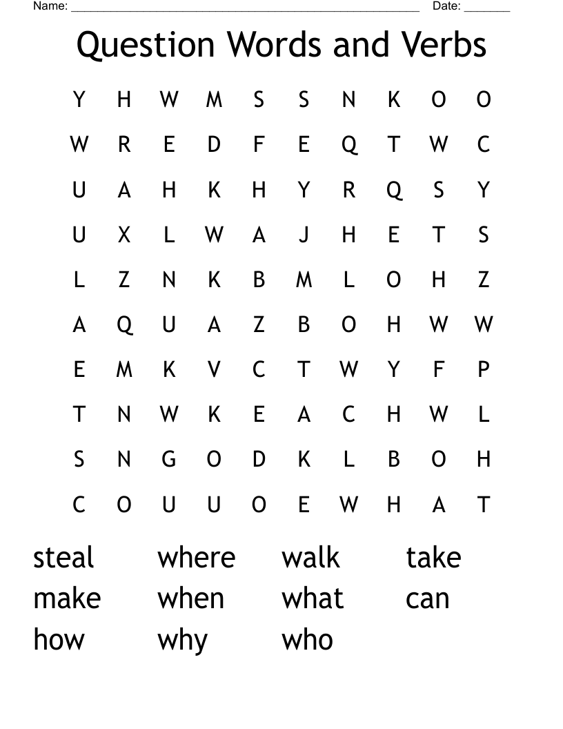 Question Words and Verbs Word Search