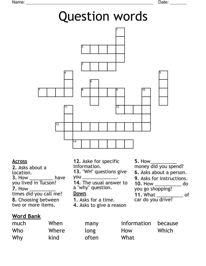 Question words Crossword