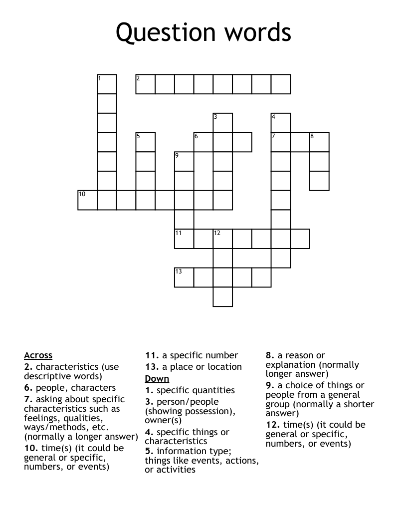 Question words Crossword