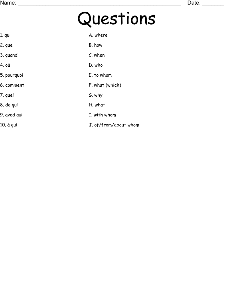 Questions Worksheet