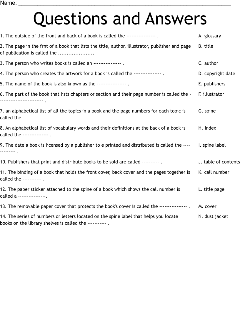 Questions and Answers Worksheet