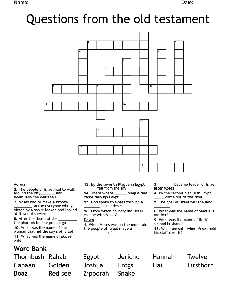 Questions from the old testament  Crossword