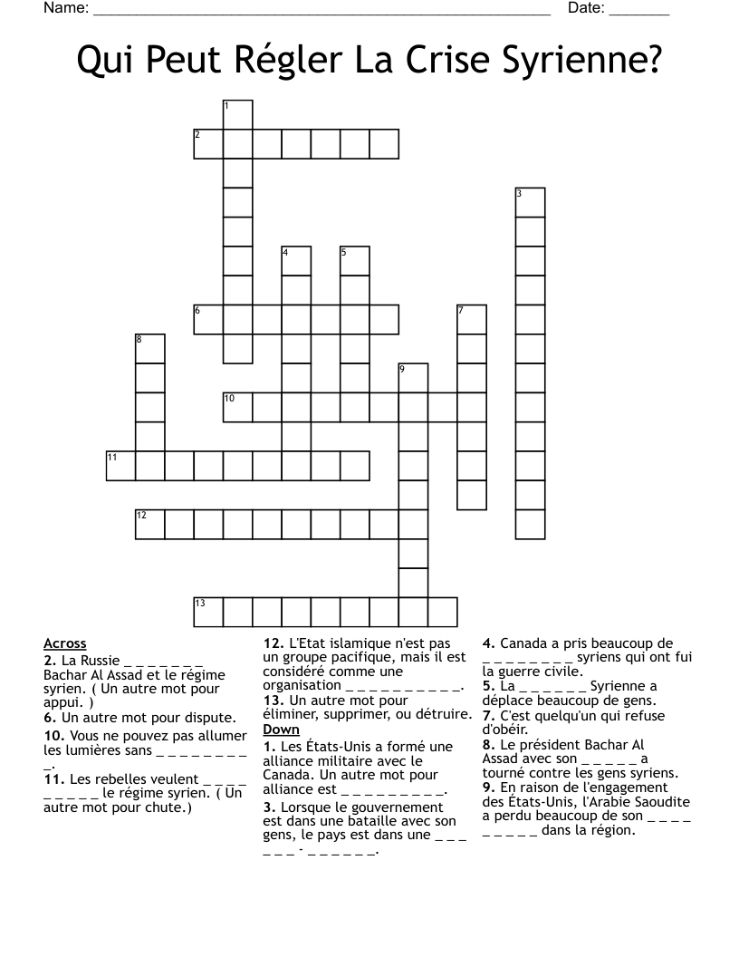 Qui Peut Régler La Crise Syrienne? Crossword