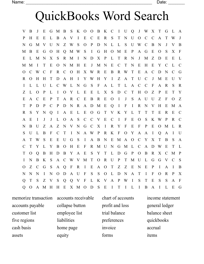 QuickBooks Word Search