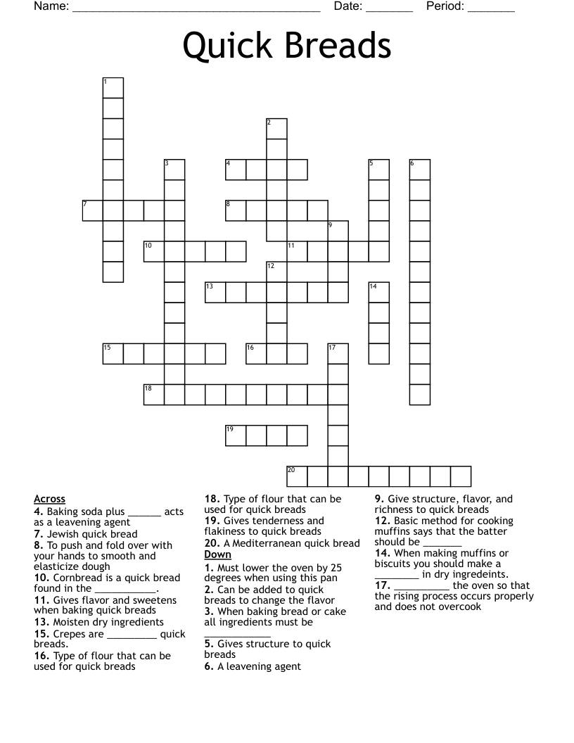 Quick Breads Crossword
