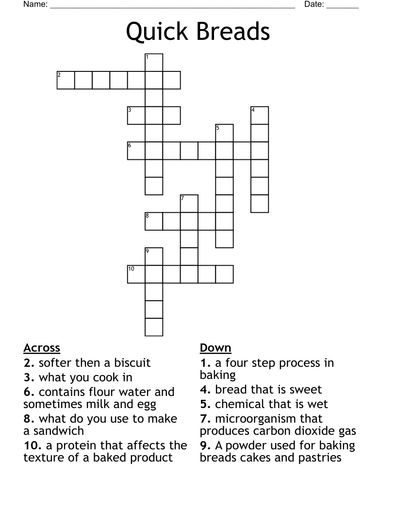 Quick Breads  Crossword
