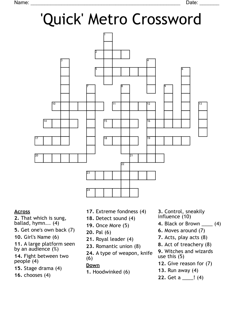 'Quick' Metro Crossword