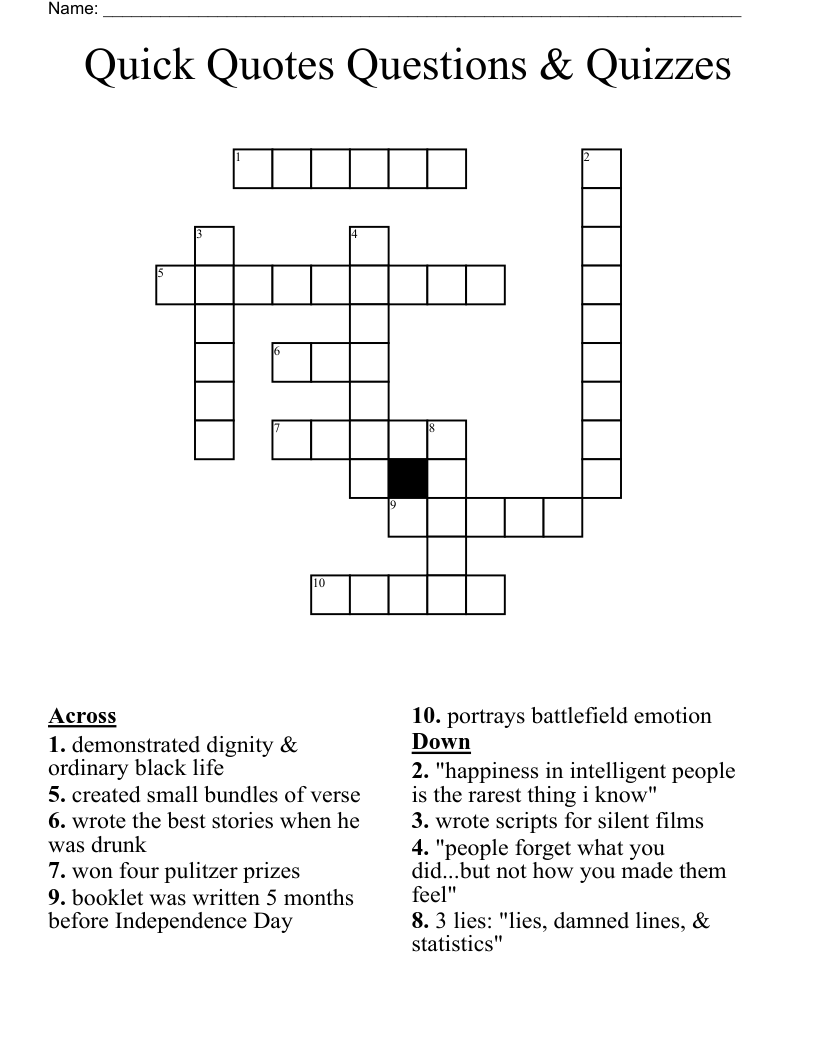 Quick Quotes Questions & Quizzes Crossword