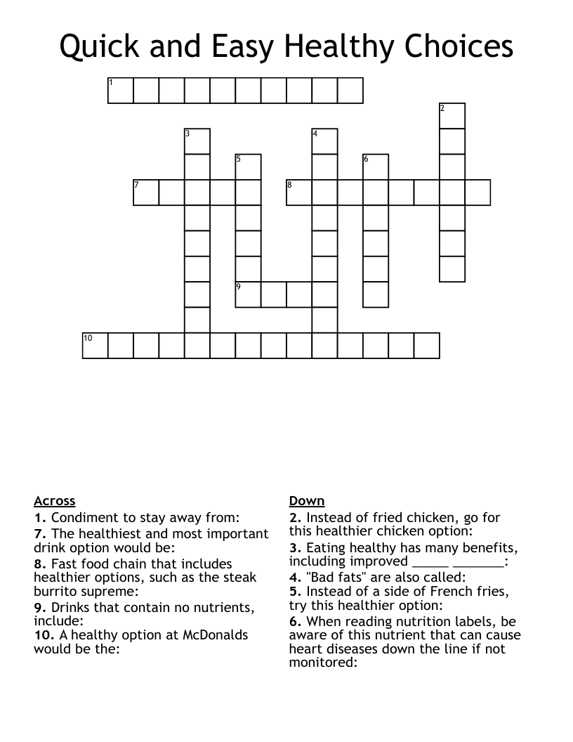 Quick and Easy Healthy Choices Crossword