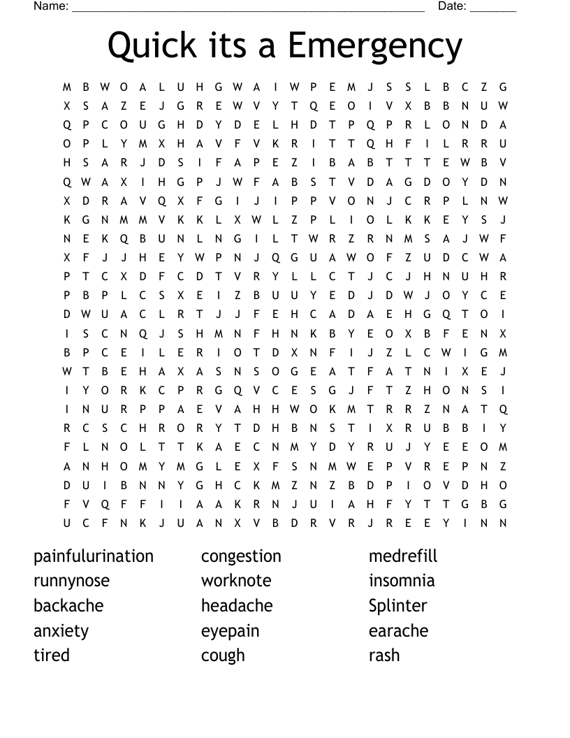 Quick its a Emergency Word Search