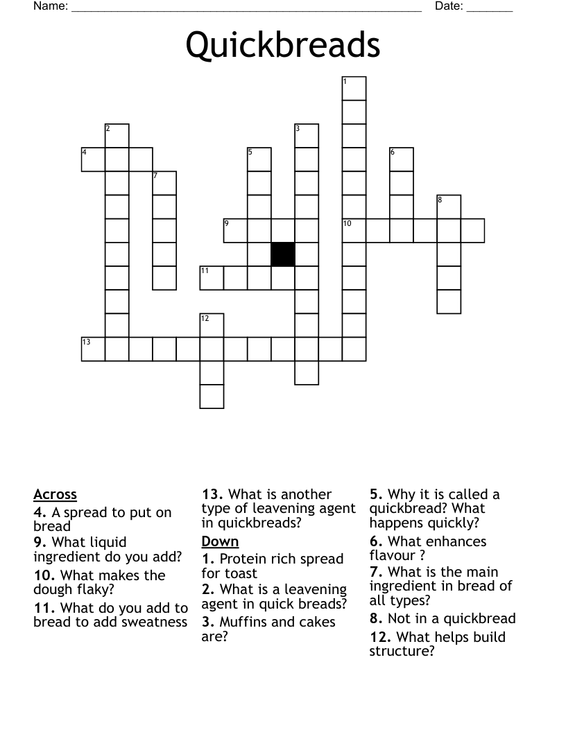 Quickbreads Crossword