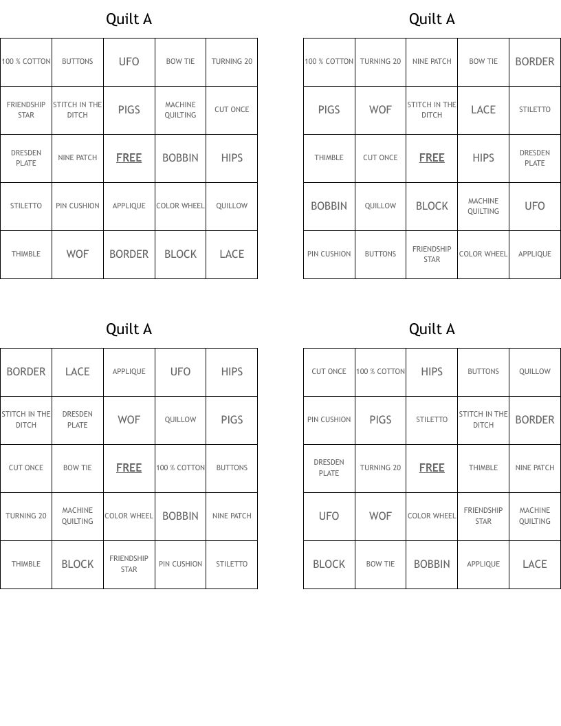 Quilt A Bingo Cards