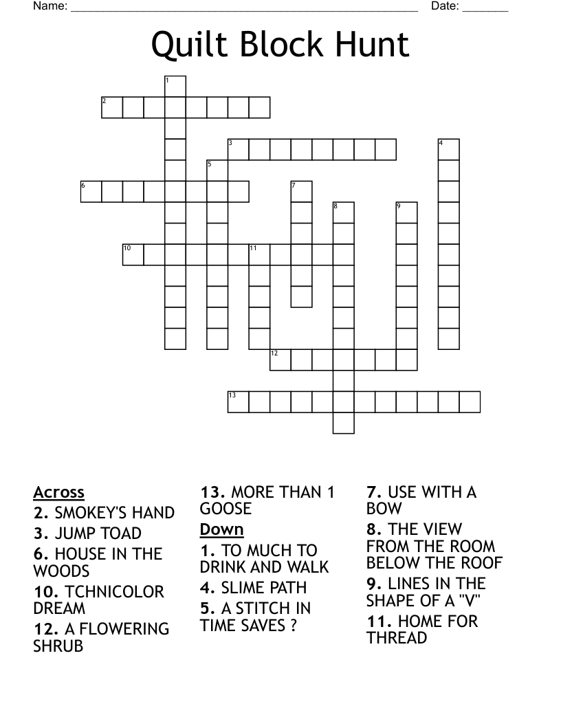 Quilt Block Hunt Crossword