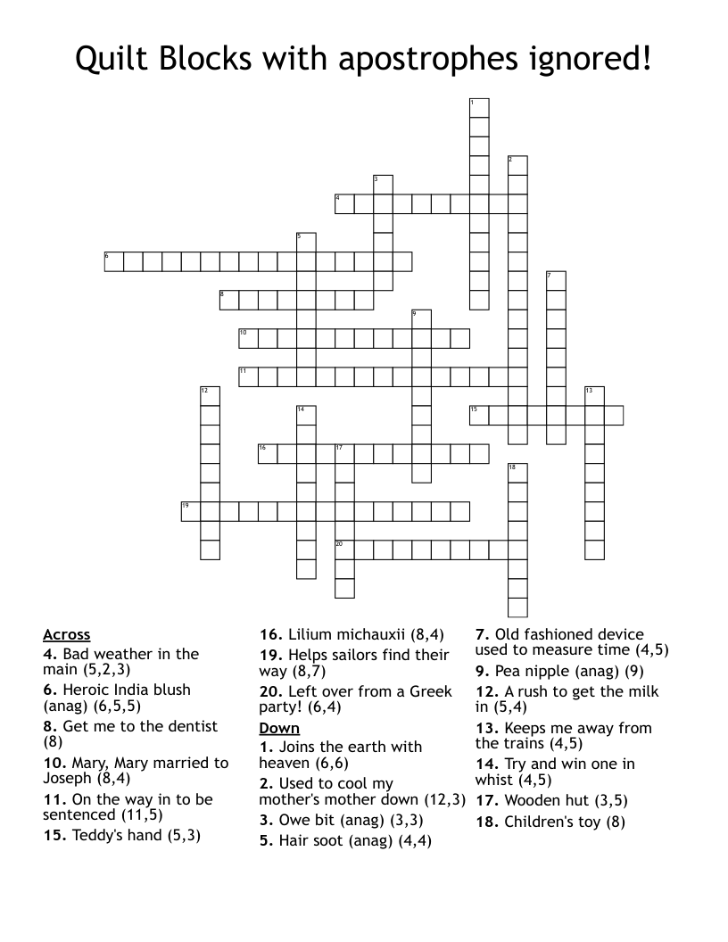 Quilt Blocks with apostrophes ignored! Crossword