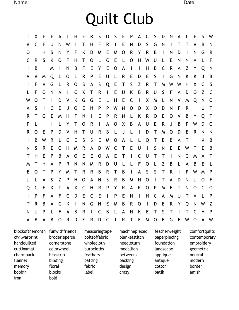 Quilt Club Word Search