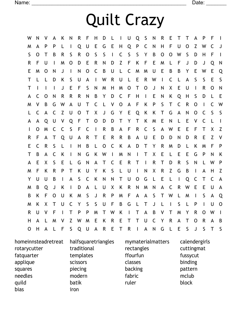 Quilt Crazy Word Search