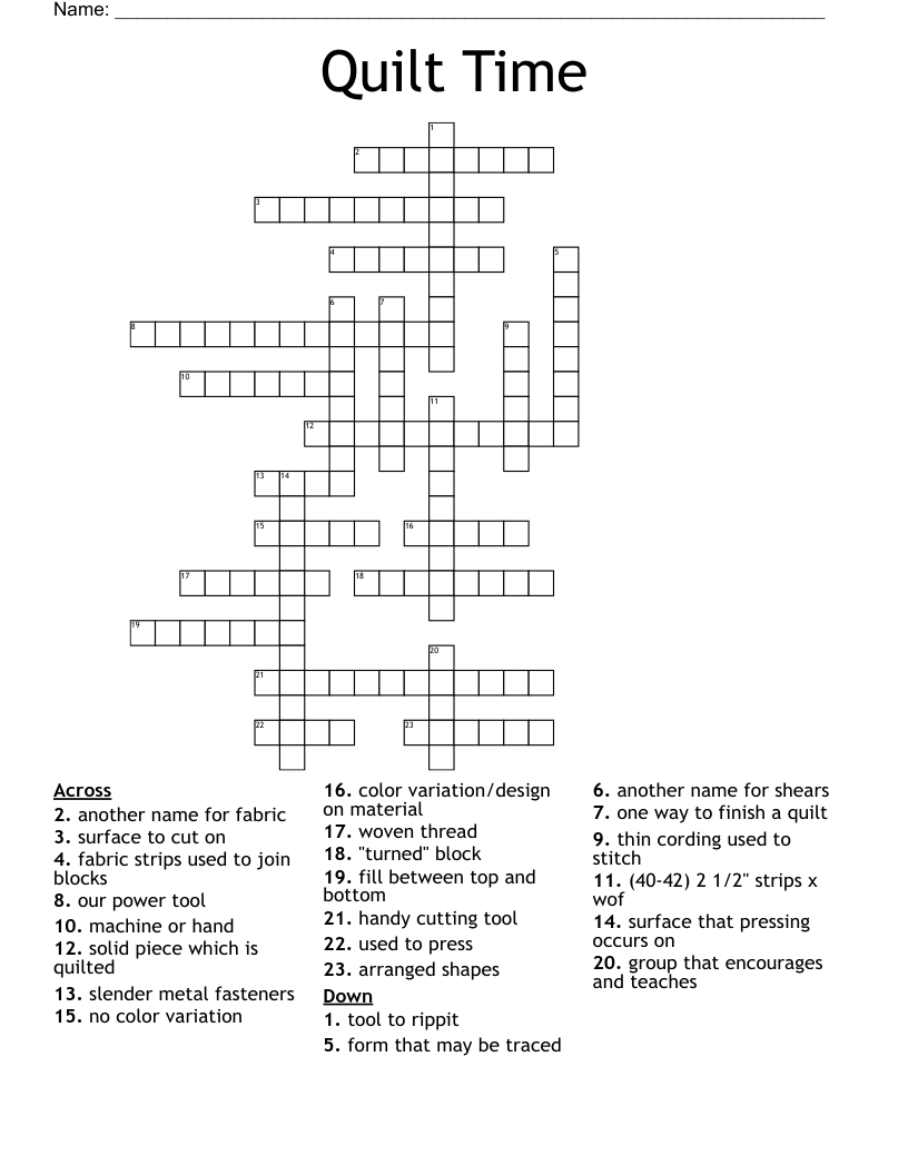 Quilt Time Crossword