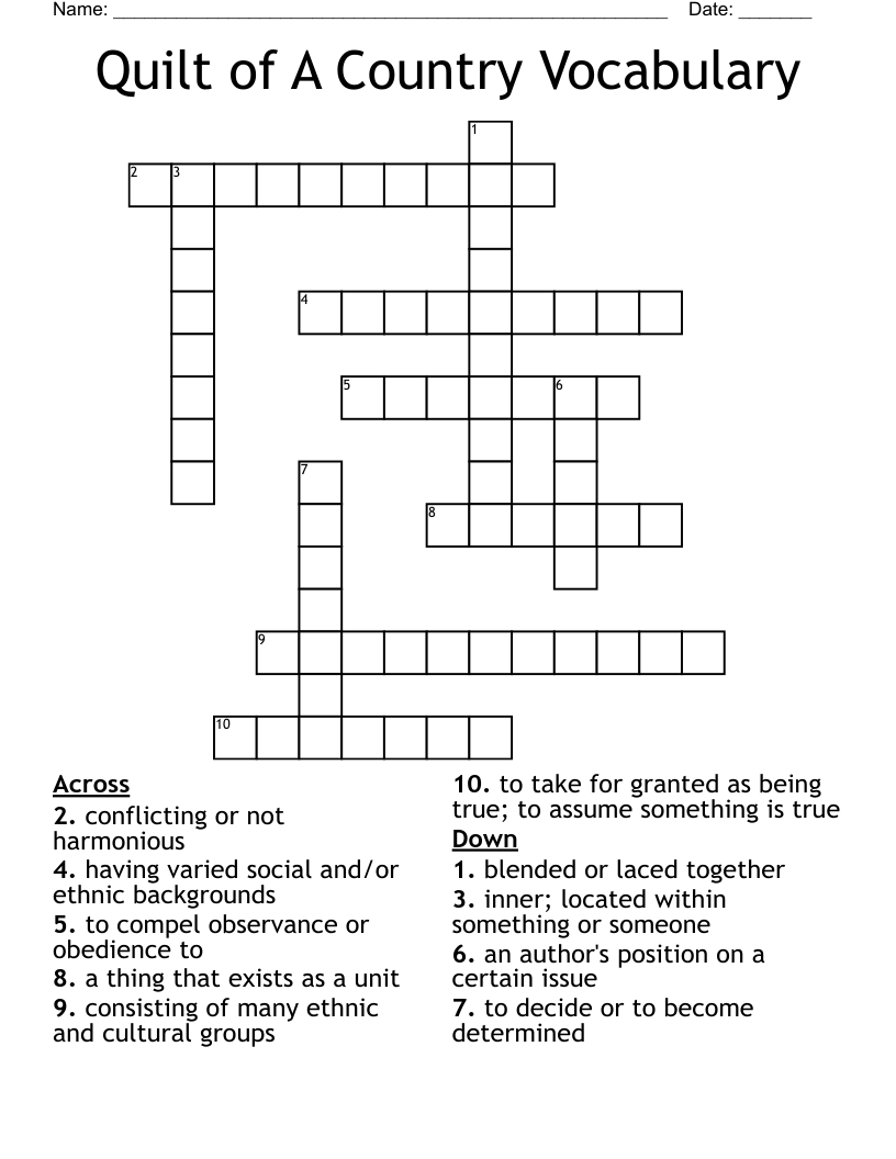 Quilt of A Country Vocabulary Crossword