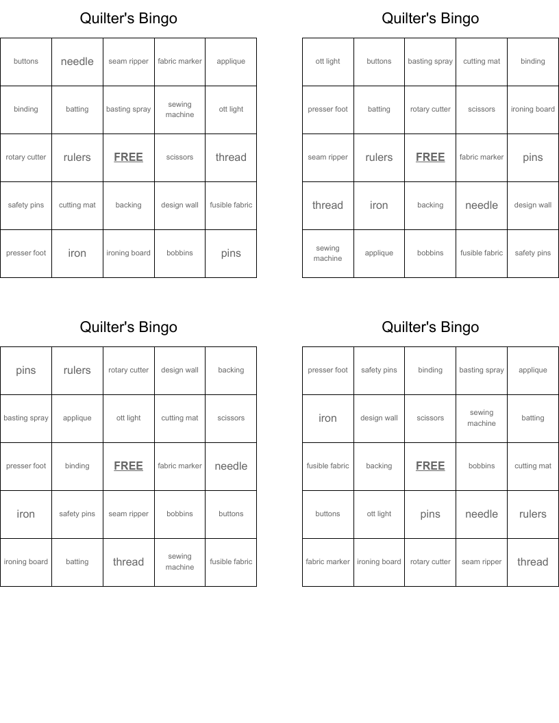 Quilter's Bingo