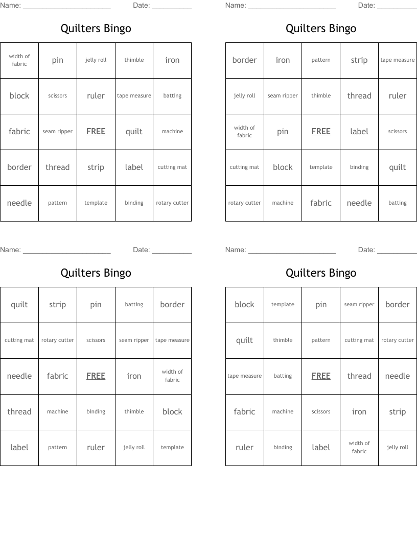 Quilters Bingo