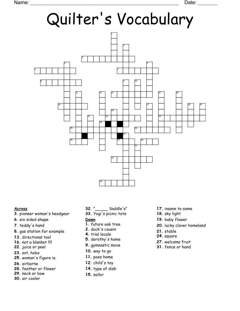 Quilter's Vocabulary Crossword
