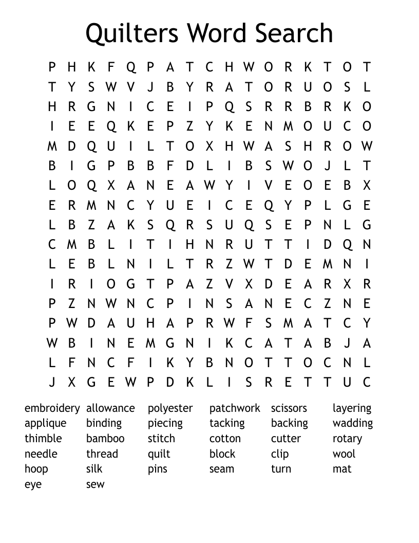 Quilters Word Search