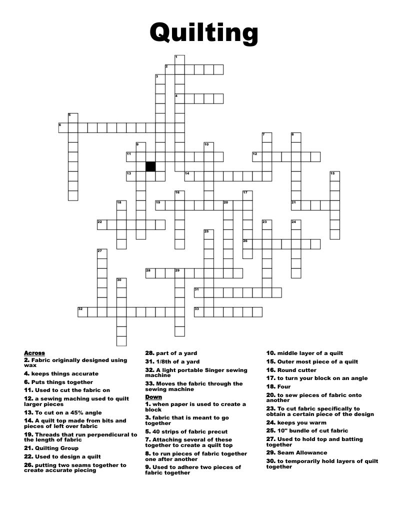 Quilting Crossword