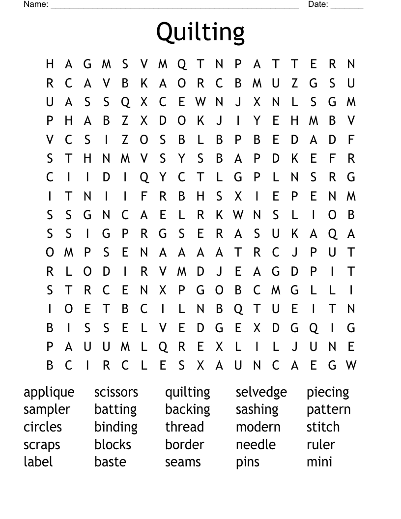 Quilting Word Search