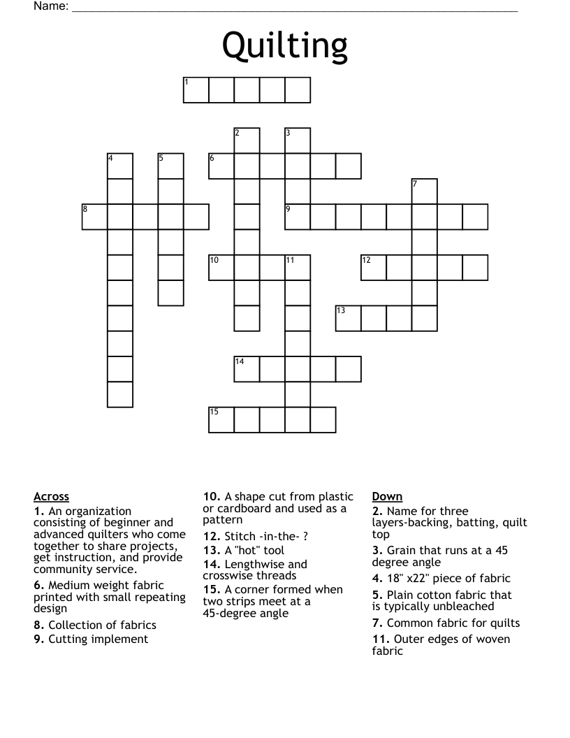 Quilting Crossword