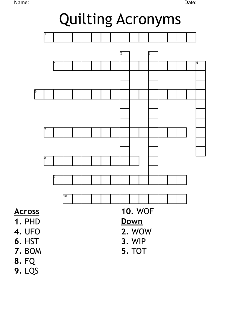 Quilting Acronyms Crossword