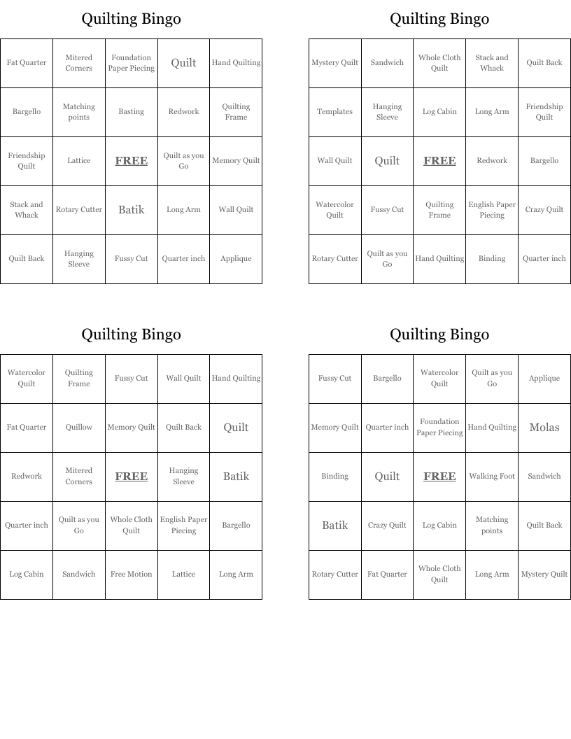 Quilting Bingo