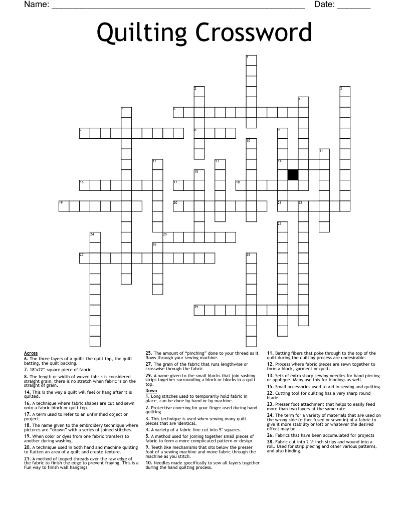 Quilting Crossword