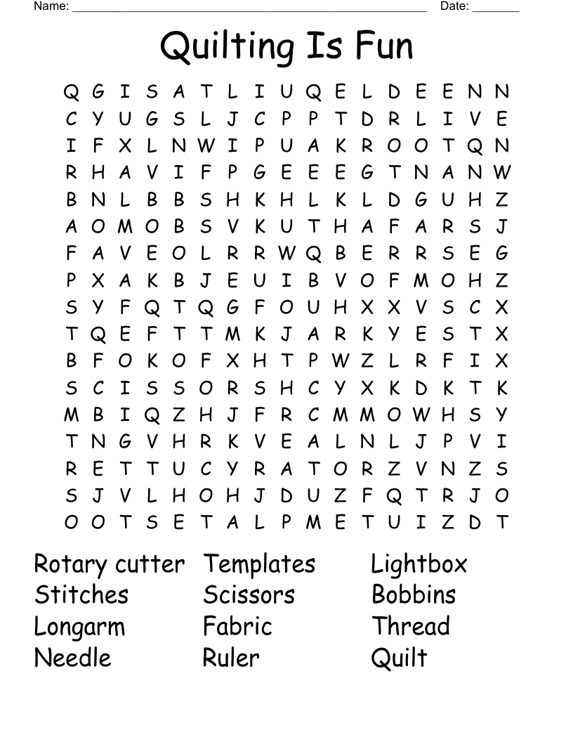 Quilting Is Fun Word Search