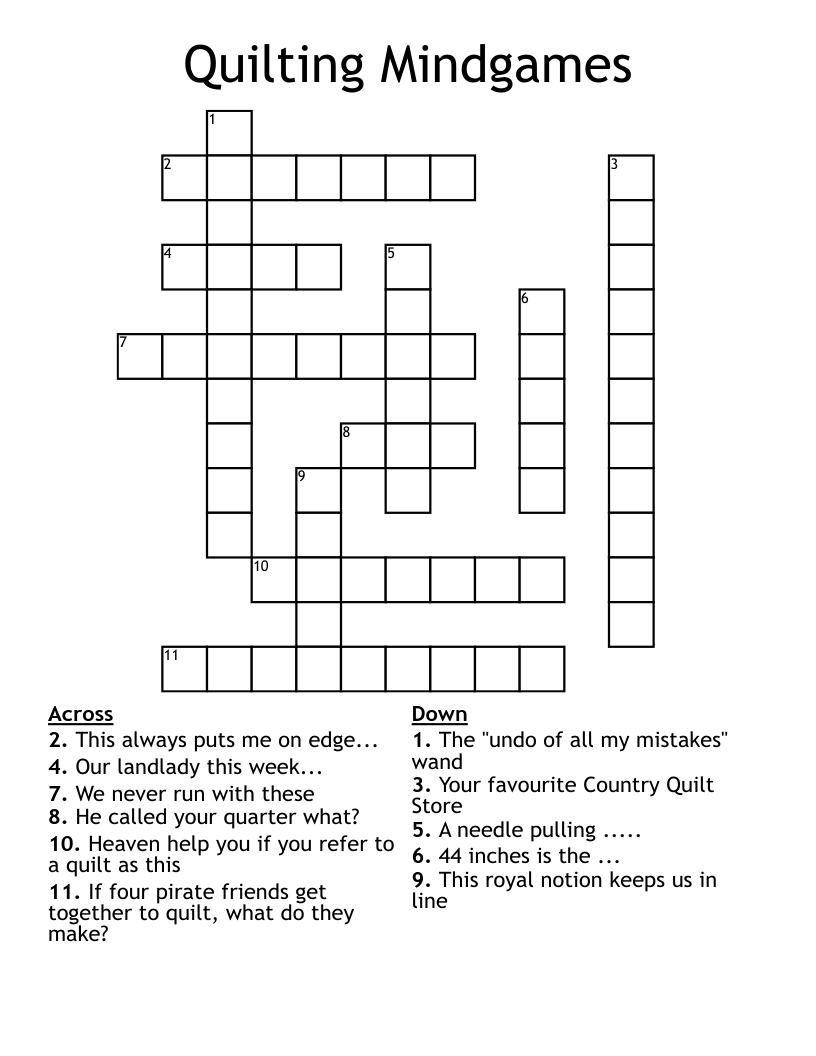 Quilting Mindgames Crossword