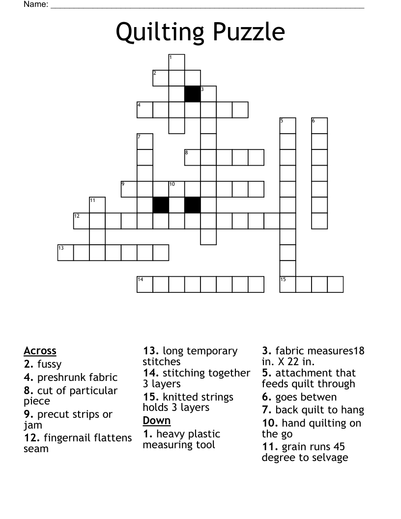 Quilting Puzzle Crossword