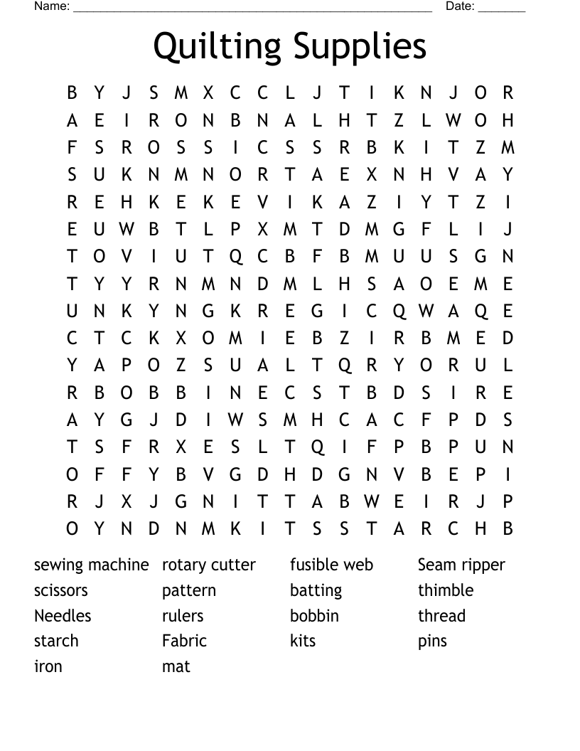 Quilting Supplies Word Search
