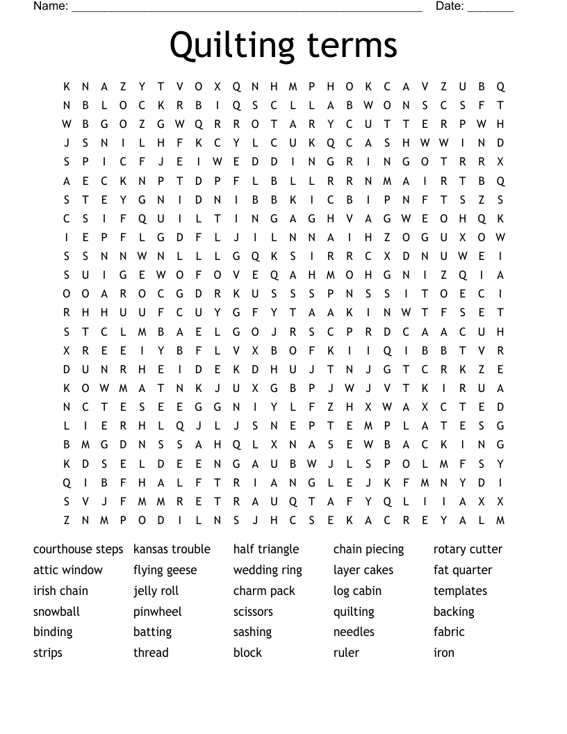 Quilting terms Word Search