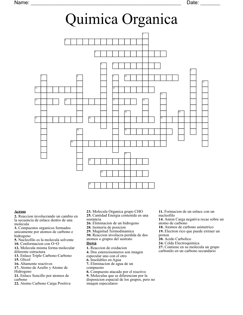 Quimica Organica Crossword
