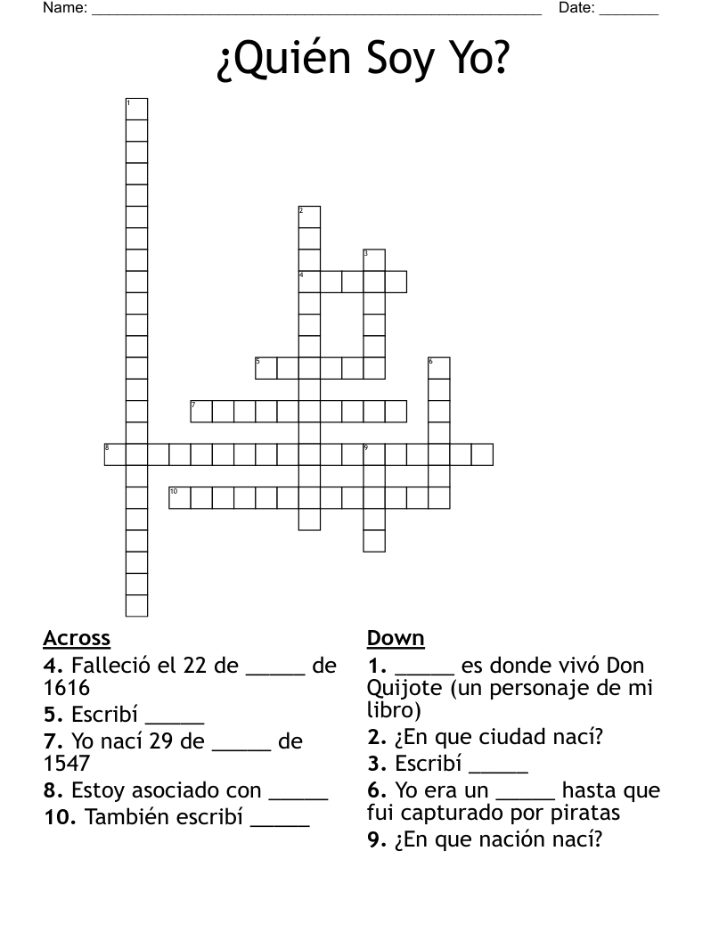 ¿Quién Soy Yo? Crossword
