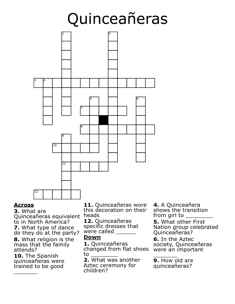 Quinceañeras Crossword