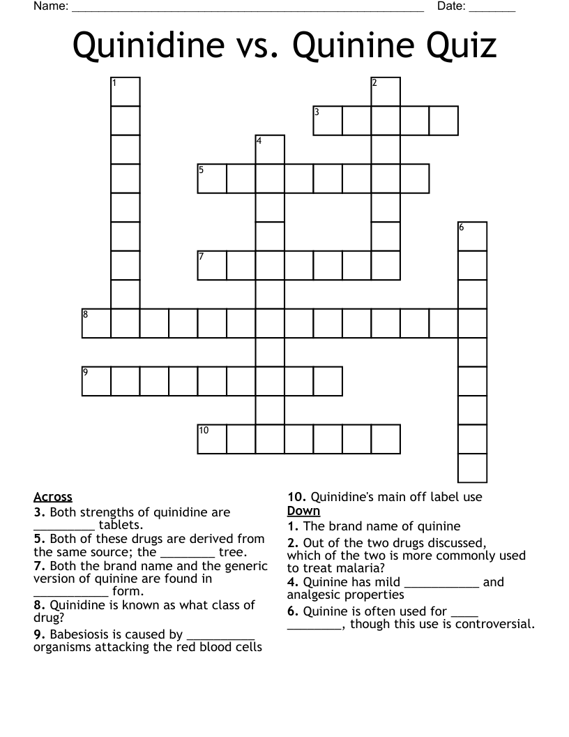 Quinidine vs. Quinine Quiz Crossword