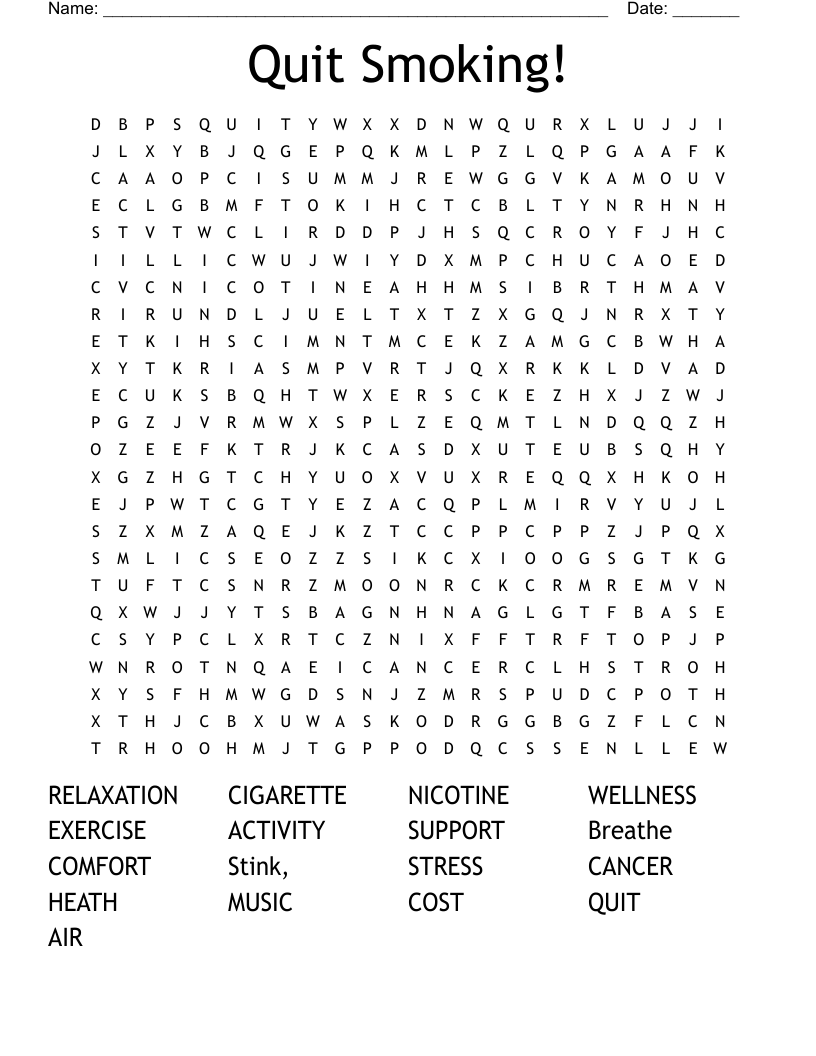 Quit Smoking! Word Search