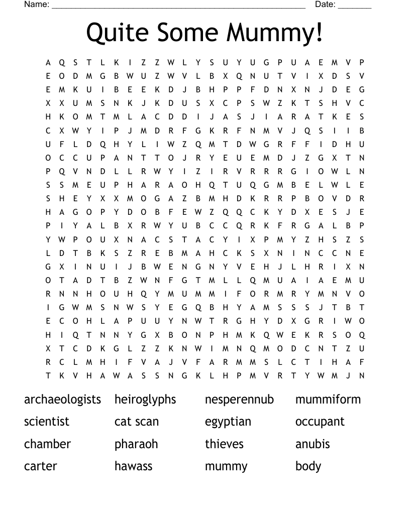 Quite Some Mummy! Word Search