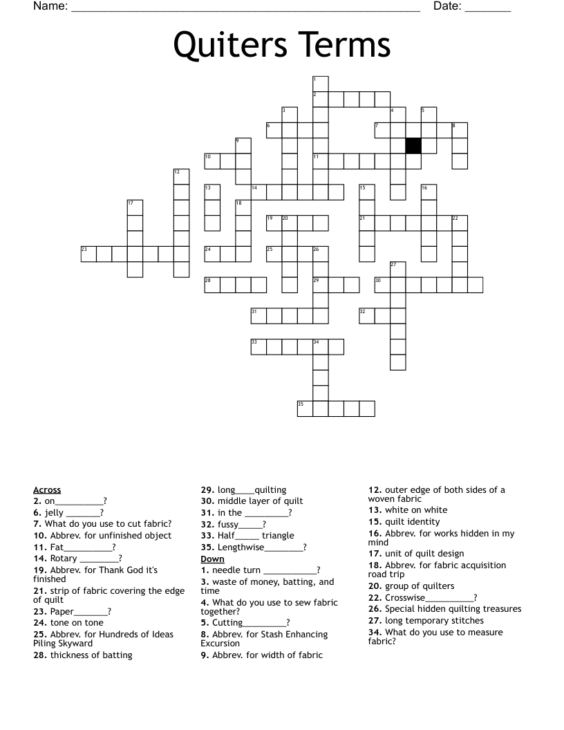 Quiters Terms Crossword