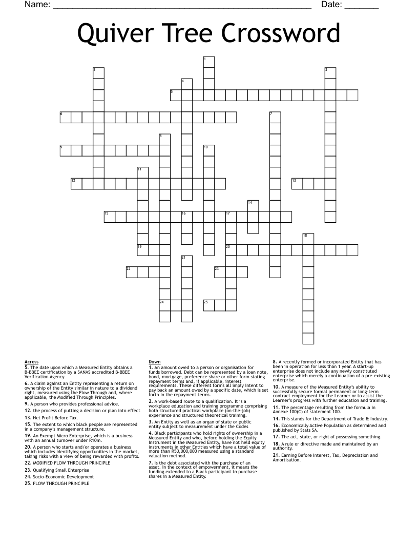 Quiver Tree Crossword